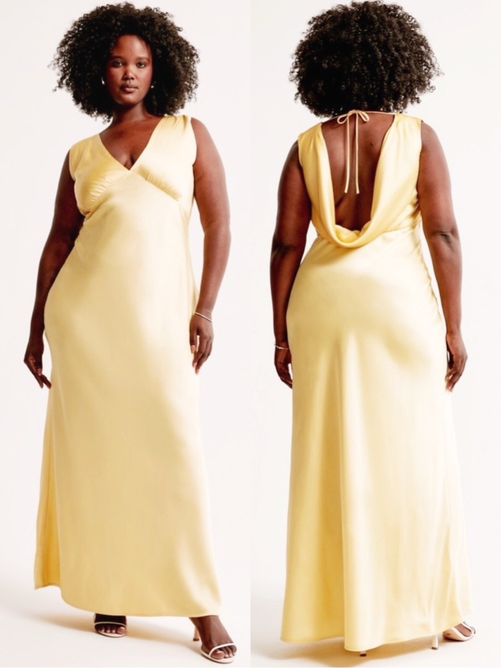 Abercrombie & Fitch Pale Yellow Satin Maxi Dress